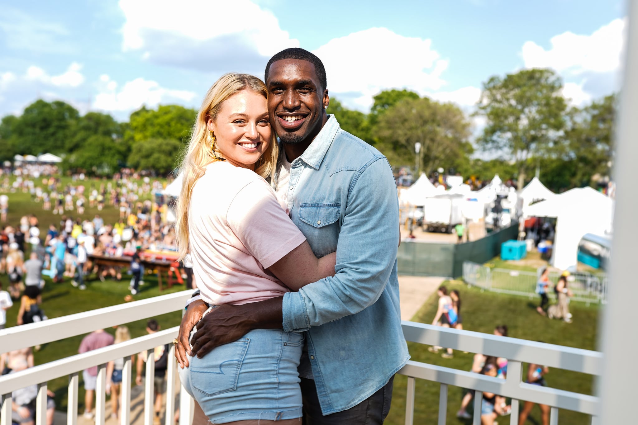 NEW YORK, NEW YORK - MAY 31:  (L-R)  Iskra Lawrence and Philip Payne during the American Eagle At NYC
