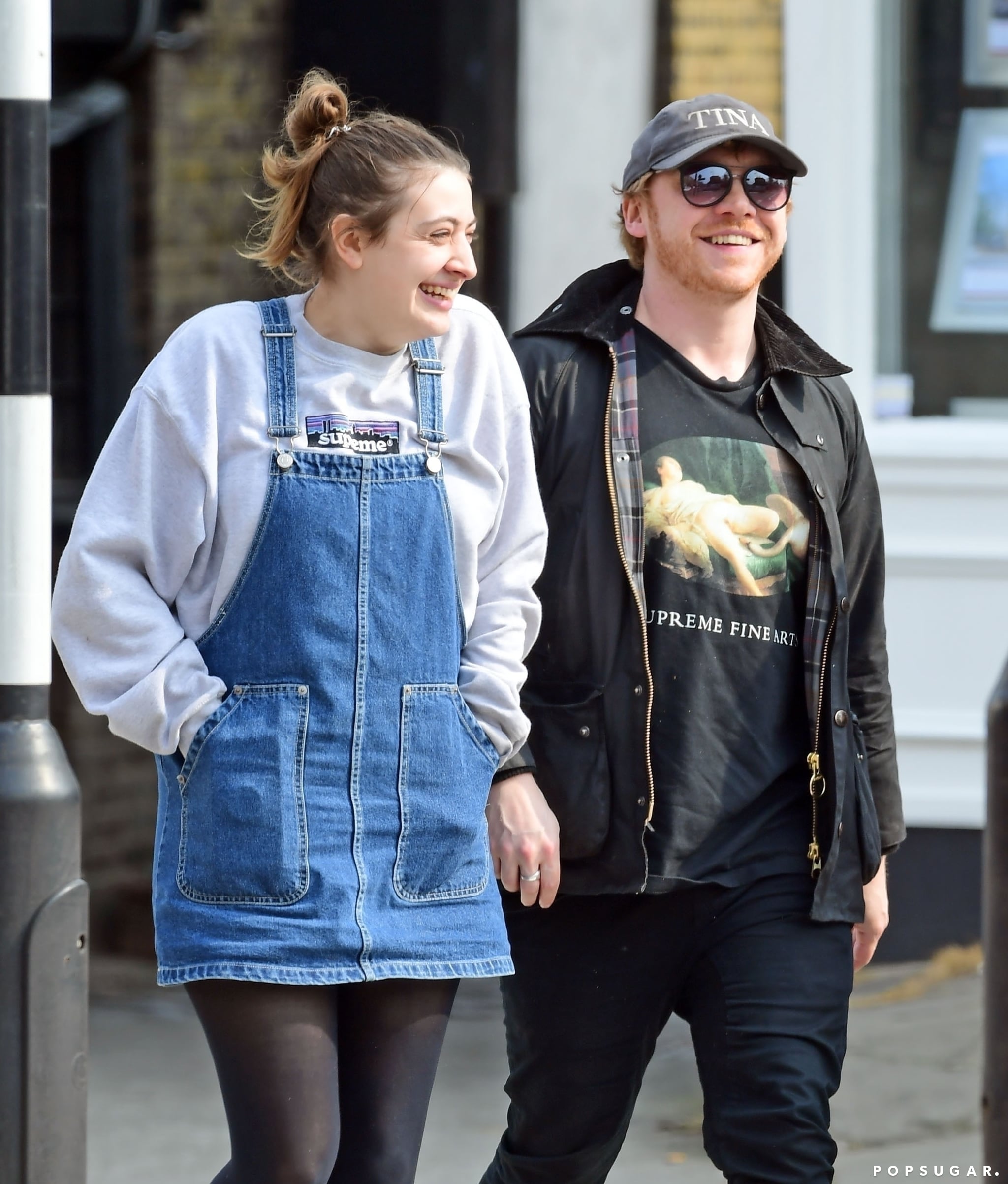 London, UNITED KINGDOM  - *EXCLUSIVE*  -  Harry Potter actor Rupert Grint and longtime girlfriend Georgia Groome pictured out enjoying lunch together and both sporting wedding bands. The loved up couple were out with friends having a great time at a very village themed looking pub in plush Highgate, North London. Is it possible that the our beloved Harry Potter