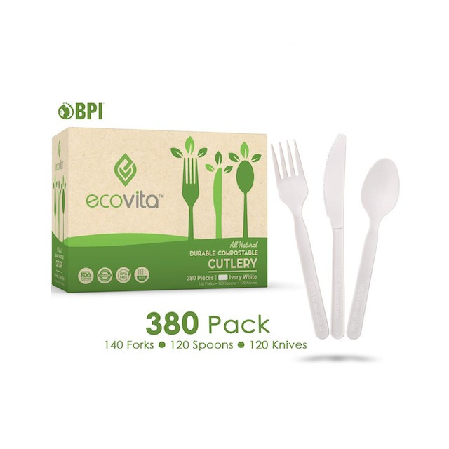 Ecovita Compostable Forks Spoons Knives Cutlery Combo Set