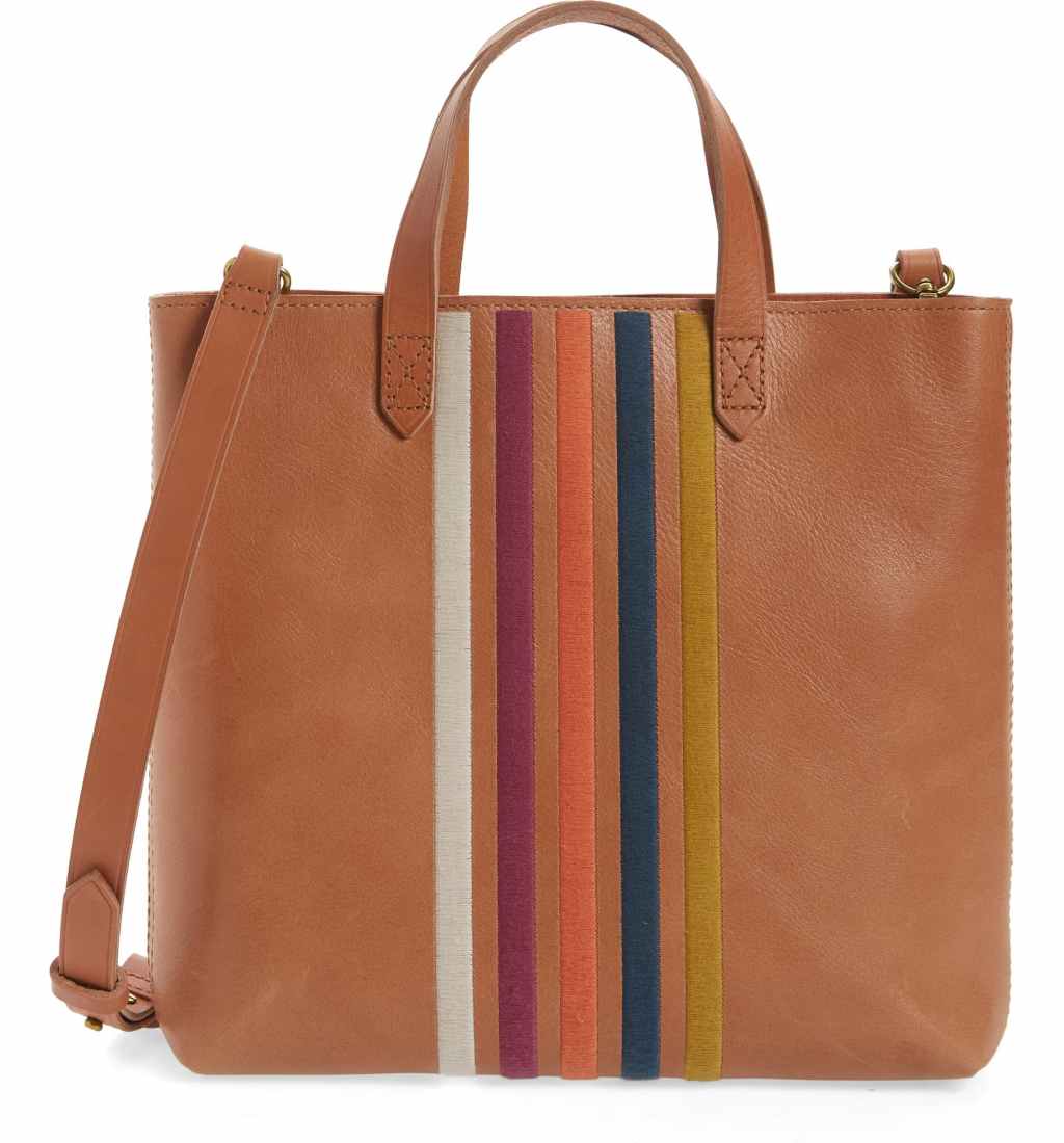 Madewell The Transport Stripe Embroidered Zip Top Crossbody Tote