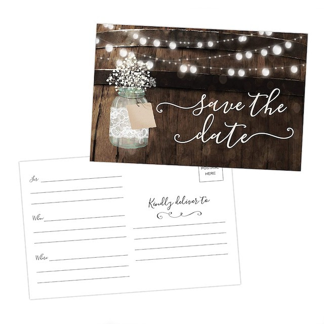 50 Rustic Mason Jar Save The Date Cards for Wedding