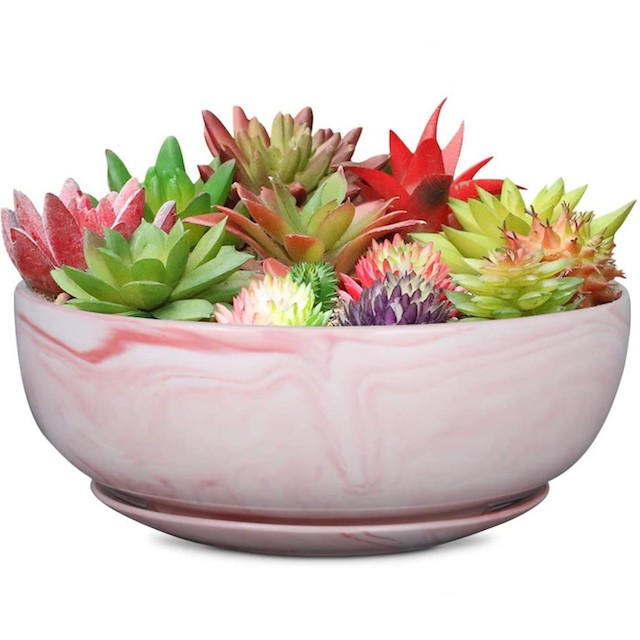 8in Marble Large Round Succulent Planter