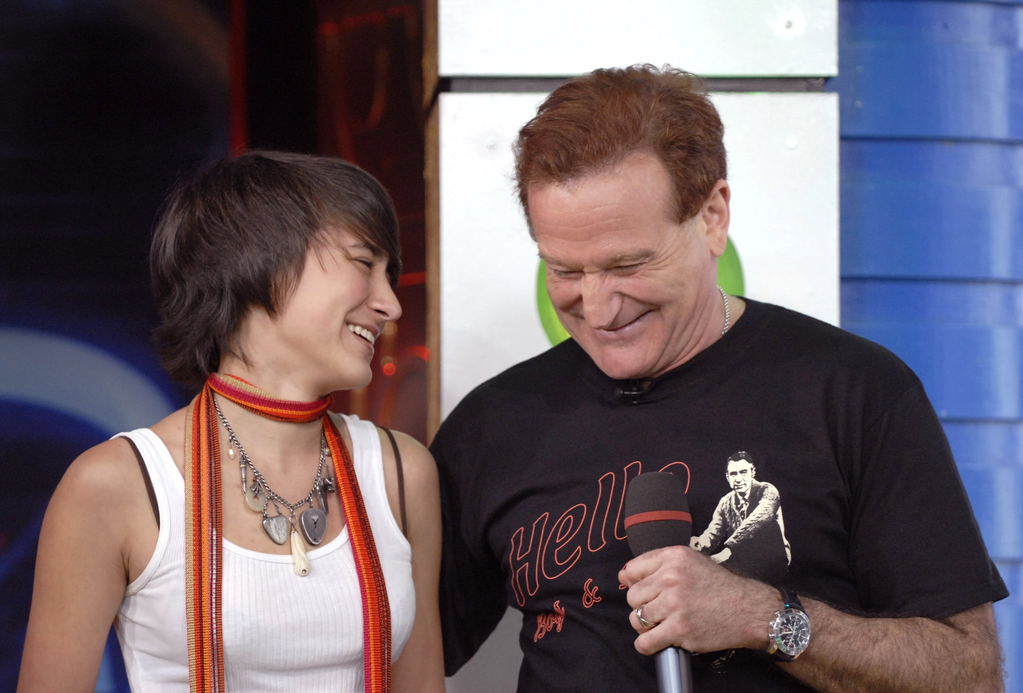 Zelda Williams and Robin Williams during Robin Williams and JoJo Visit MTV's