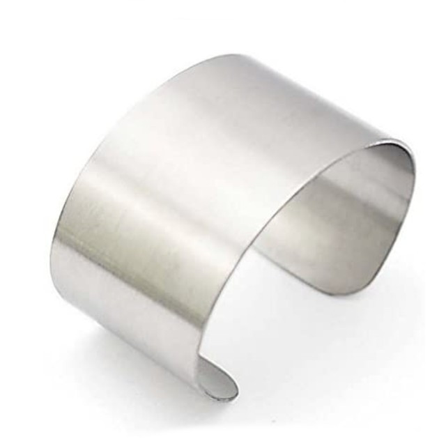 COUYA Silver Wide Grooved Cuff Bangle