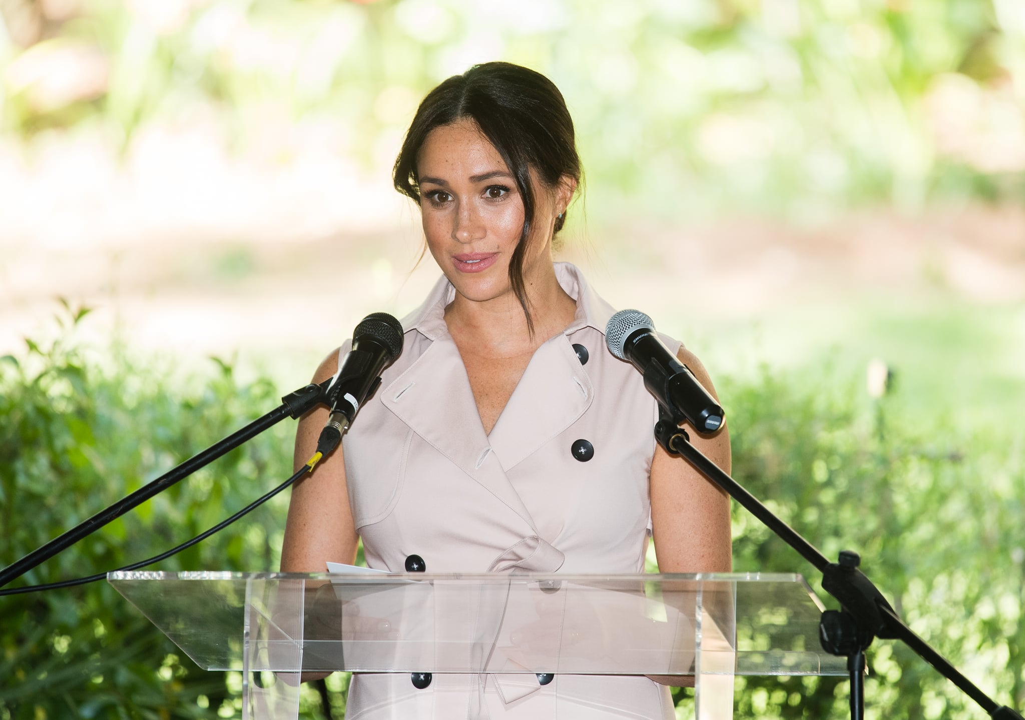 JJOHANNESBURG, SOUTH AFRICA - OCTOBER 02: Meghan, Duchess of Sussex gives a speech as she visits the British High Commissioner's residence to attend an afternoon reception to celebrate the UK and South Africa's important business and investment relationship, looking ahead to the Africa Investment Summit the UK will host in 2020. This is part of the Duke and Duchess of Sussex's royal tour to South Africa. on October 02, 2019 in Johannesburg, South Africa. (Photo by Samir Hussein/WireImage)