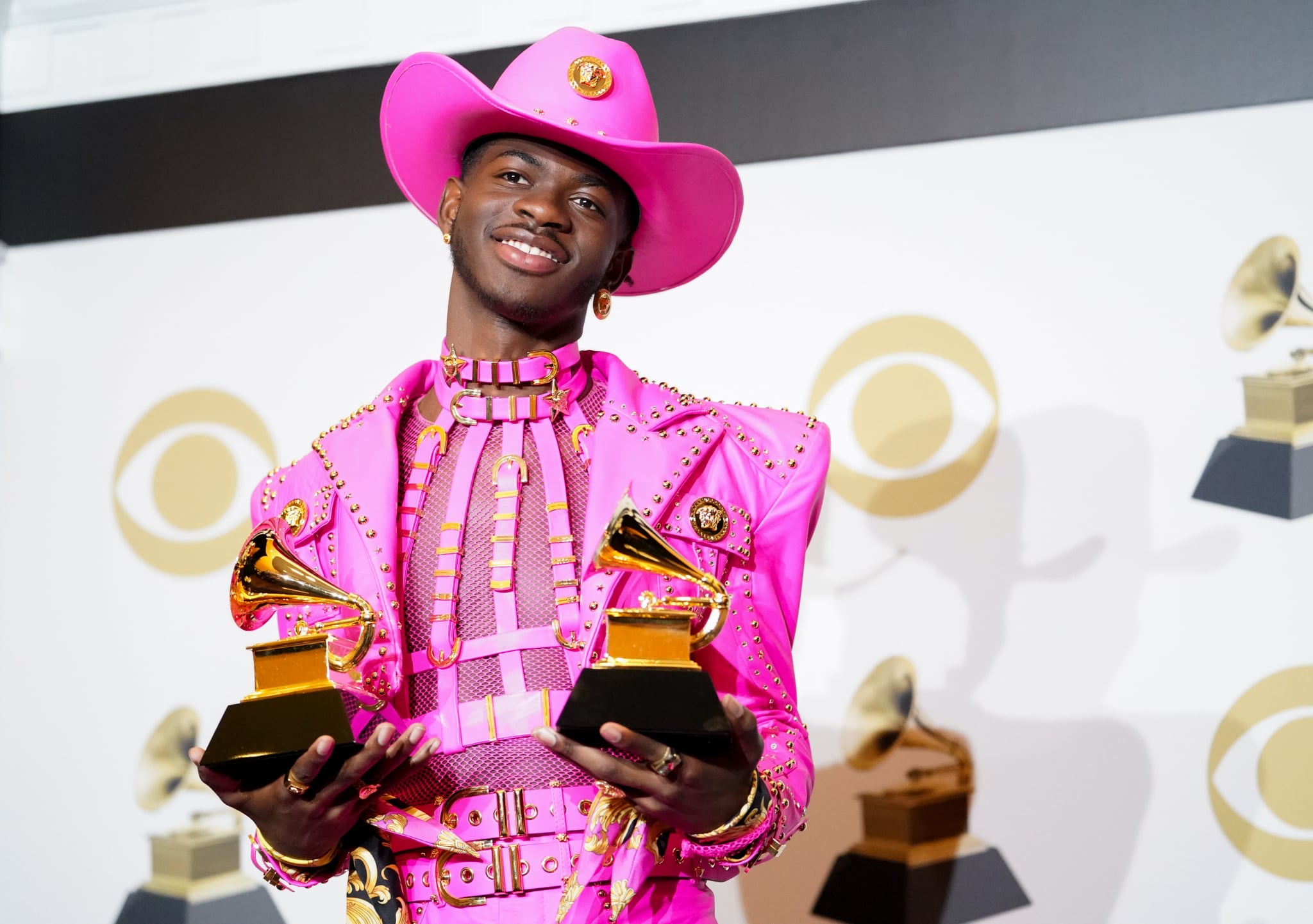 LOS ANGELES, CALIFORNIA - JANUARY 26: Lil Nas X poses in the press room with the awards for Best Music Video and Best Pop Duo/Group Performance during the 62nd Annual GRAMMY Awards at Staples Center on January 26, 2020 in Los Angeles, California. (Photo by Rachel Luna/FilmMagic)