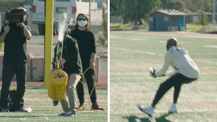 Jerry Rice Catches 100-Yard Burrito Bomb Shot Out of Cannon!