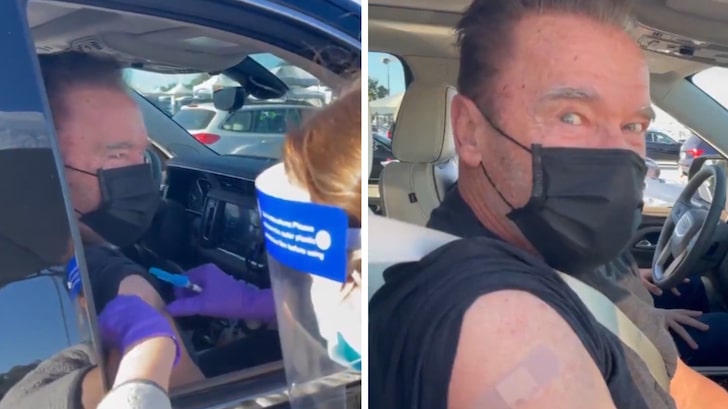 Arnold Schwarzenegger Gets COVID-19 Vaccine at Dodger Stadium