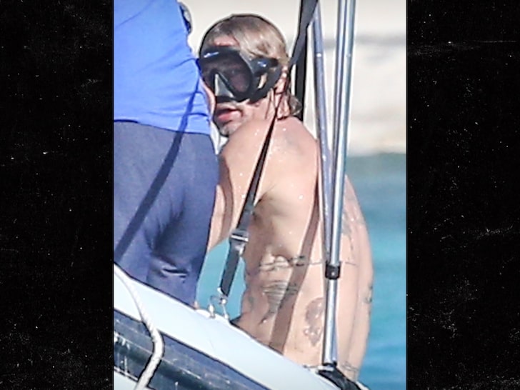 Brad Pitt's Tatted Up and Snorkeling for Island Vacay
