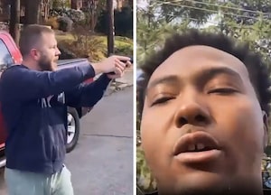 Watch Porch Pirate Panic After Getaway Car Gets Stuck in Driveway
