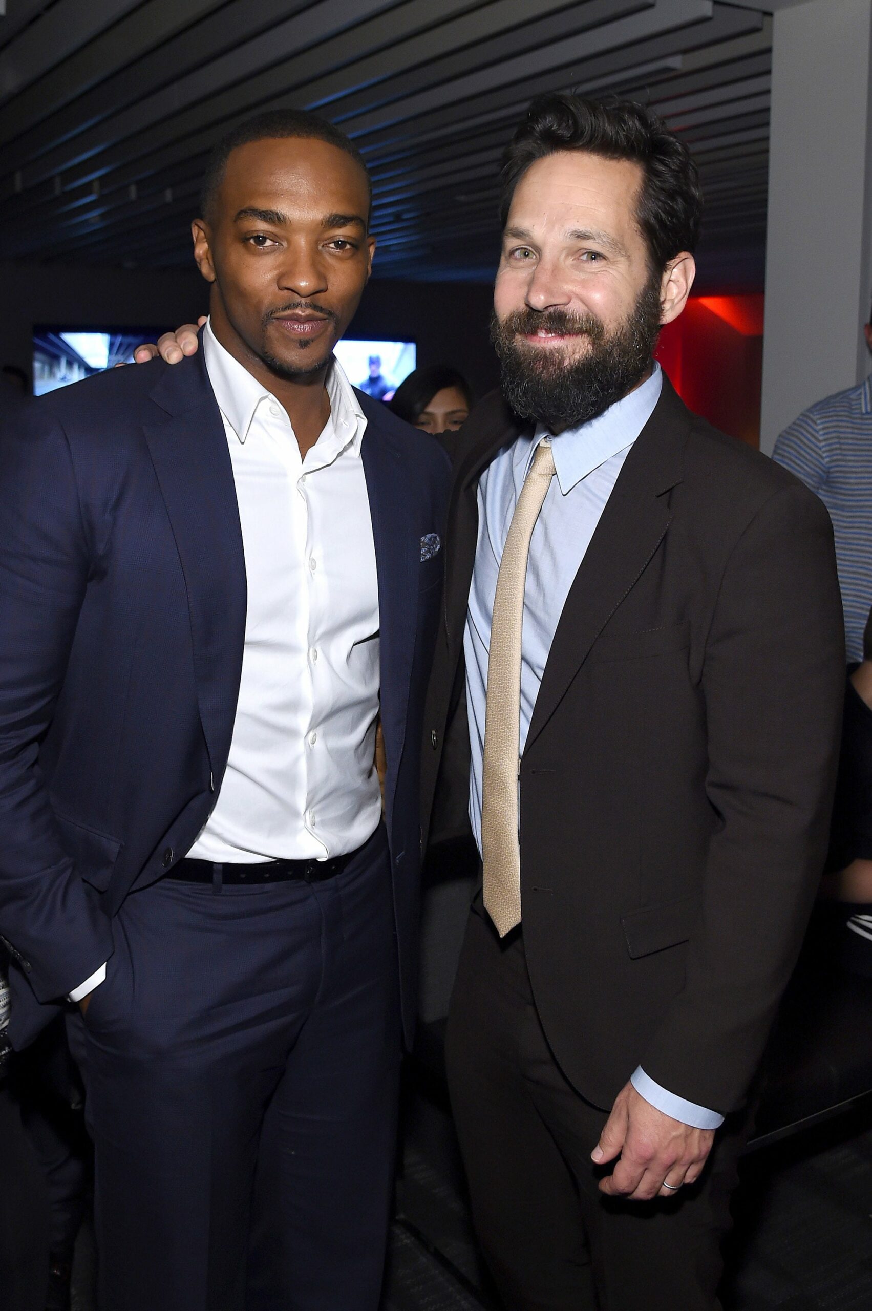 NEW YORK, NY - MAY 04:  Anthony Mackie and Paul Rudd attend the after party for the screening of Marvel's