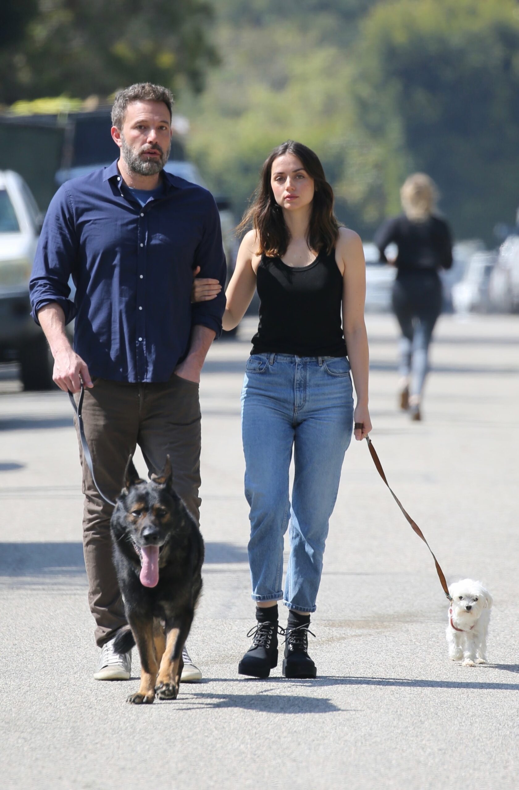 Brentwood, CA  - Ben Affleck takes a walk with girlfriend Ana de Armas this morning with their dogs. Ben stopped to take a photos of photographers on the street bringing a smile to Ana's face.Pictured: Ben Affleck, Ana de ArmasBACKGRID USA 1 APRIL 2020 BYLINE MUST READ: Paparazzi Podcast / BACKGRIDUSA: +1 310 798 9111 / usasales@backgrid.comUK: +44 208 344 2007 / uksales@backgrid.com*UK Clients - Pictures Containing ChildrenPlease Pixelate Face Prior To Publication*
