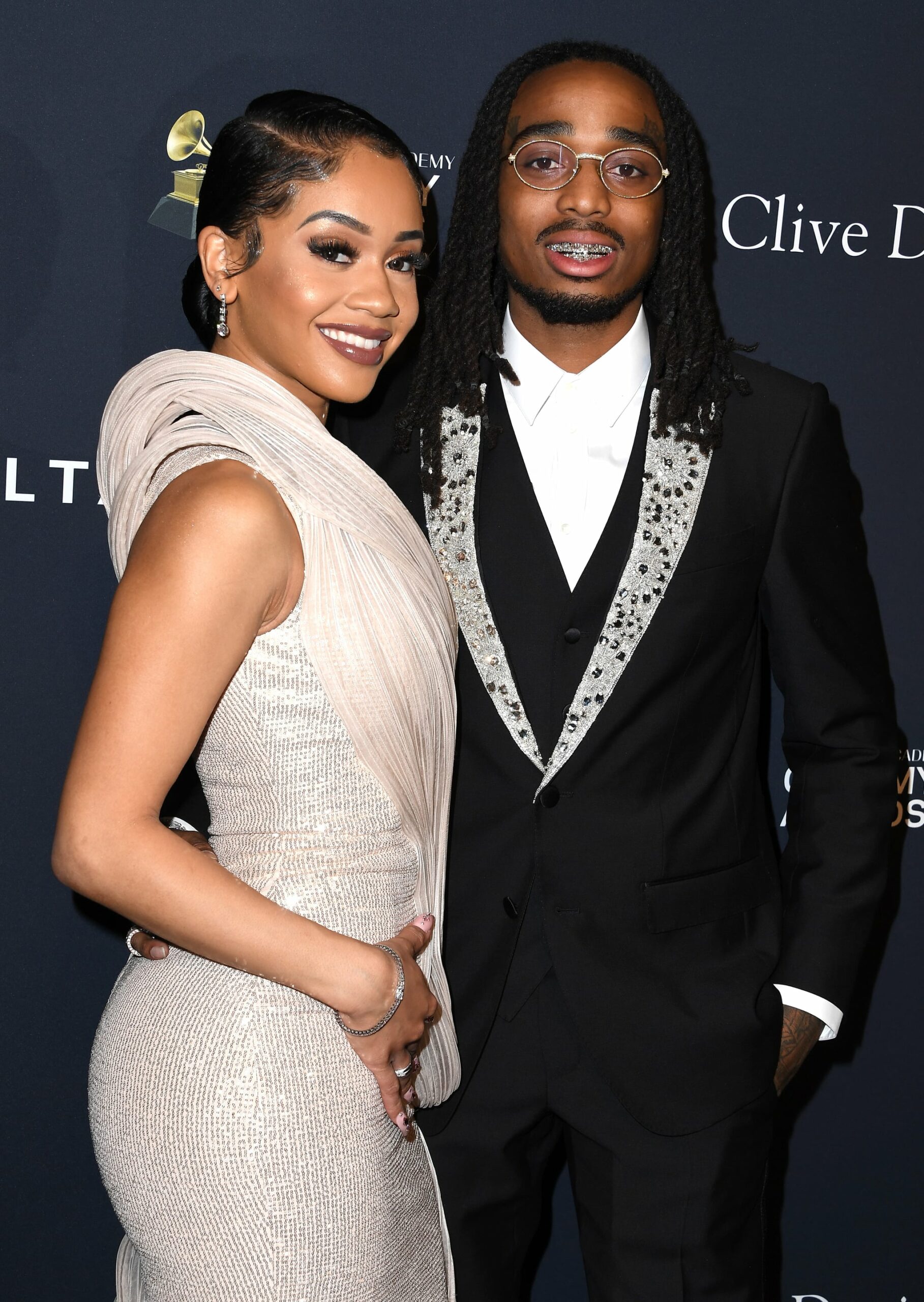 BEVERLY HILLS, CALIFORNIA - JANUARY 25: Saweetie and Quavo arrives at the Pre-GRAMMY Gala and GRAMMY Salute to Industry Icons Honoring Sean