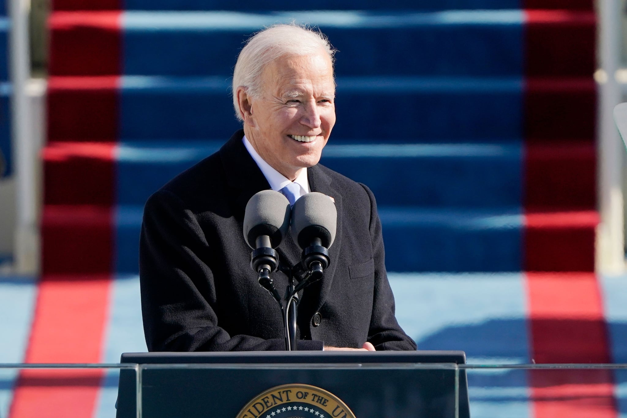 TOPSHOT - US President Joe Biden delivers his Inauguration speech after being sworn in as the 46th US President on January 20, 2021, at the US Capitol in Washington, DC. (Photo by Patrick Semansky / POOL / AFP) (Photo by PATRICK SEMANSKY/POOL/AFP via Getty Images)