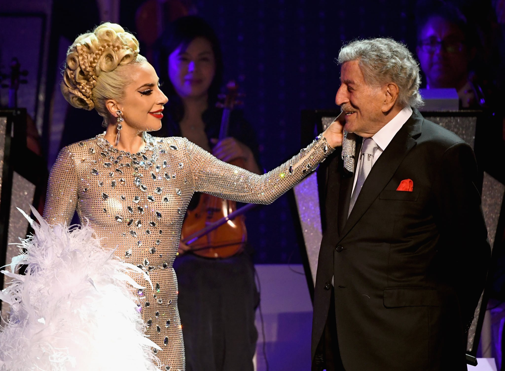 LAS VEGAS, NV - JANUARY 20:  Lady Gaga (L) performs with Tony Bennett during her 'JAZZ & PIANO' residency at Park Theater at Park MGM on January 20, 2019 in Las Vegas, Nevada.  (Photo by Kevin Mazur/Getty Images for Park MGM Las Vegas)