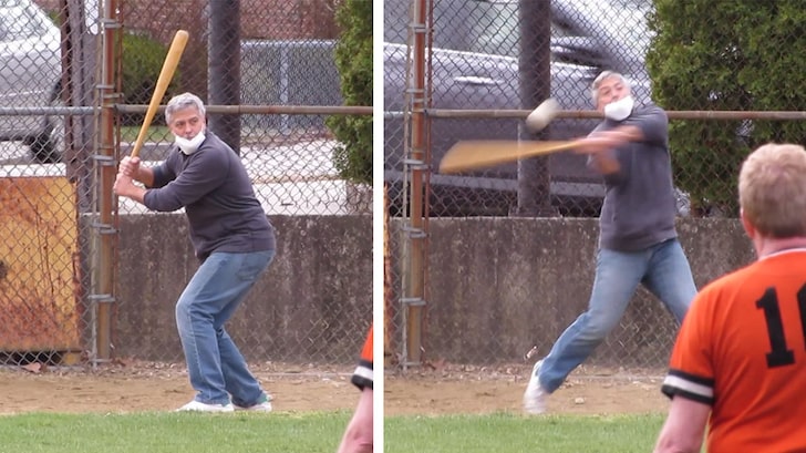 George Clooney and Ben Affleck Play Softball on 'The Tender Bar' Movie Set