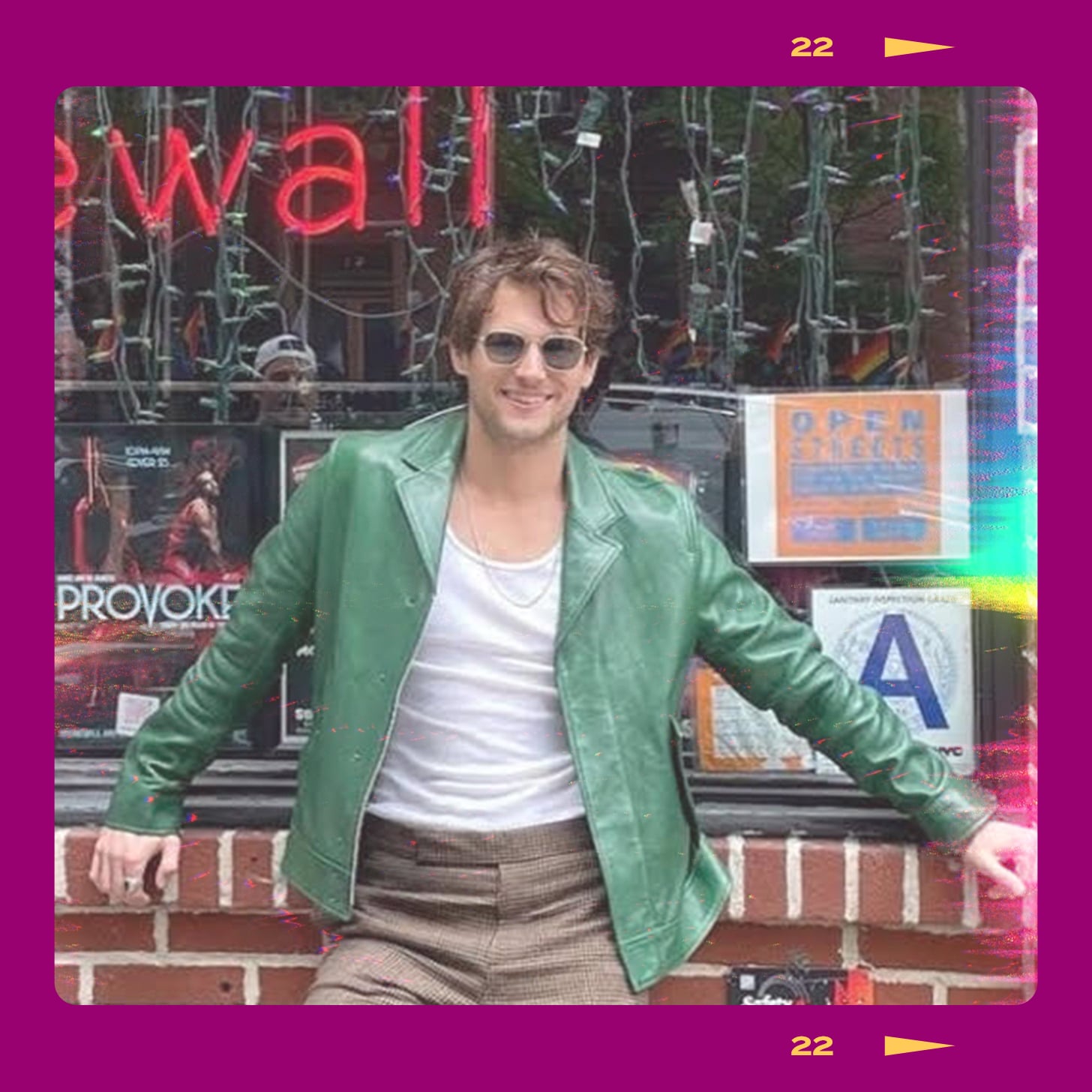 Brandon Flynn in front of the Stonewall Inn