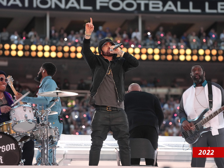 : Eminem performs onstage during the Pepsi Super Bowl