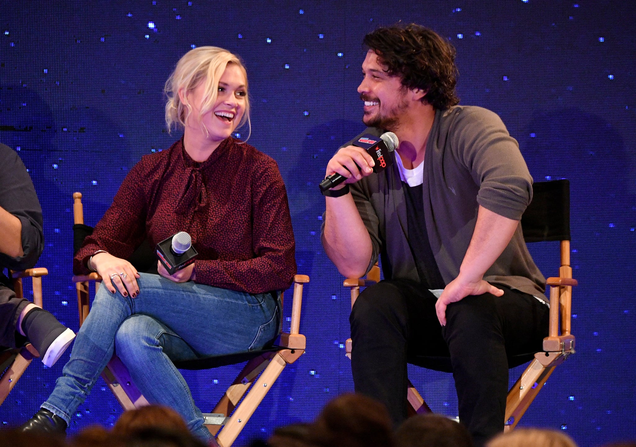 NEW YORK, NY - OCTOBER 06:  Eliza Taylor and Bob Morley speak onstage at the WBTV Panel Block: The 100 panel during New York Comic Con at Jacob Javits Center on October 6, 2018 in New York City.  (Photo by Dia Dipasupil/Getty Images for New York Comic Con)