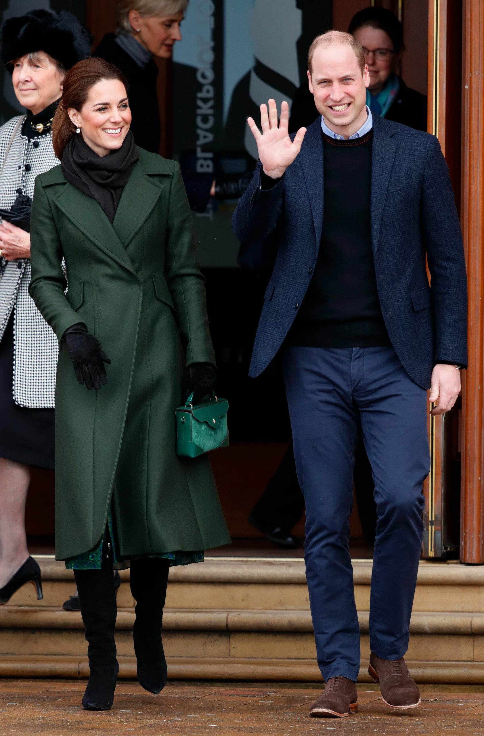 BLACKPOOL, UNITED KINGDOM - MARCH 06: (EMBARGOED FOR PUBLICATION IN UK NEWSPAPERS UNTIL 24 HOURS AFTER CREATE DATE AND TIME) Catherine, Duchess of Cambridge and Prince William, Duke of Cambridge visit Blackpool Tower and greet members of the public on the Comedy Carpet on March 6, 2019 in Blackpool, England. (Photo by Max Mumby/Indigo/Getty Images)