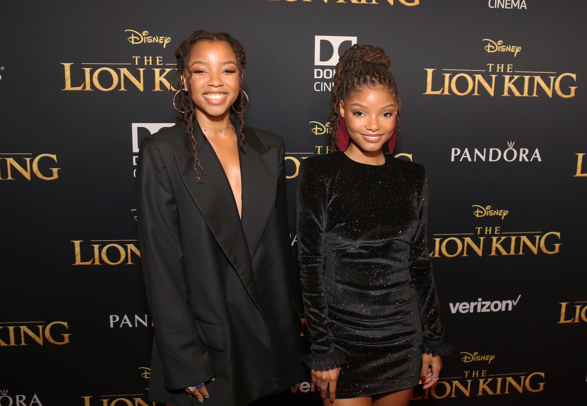 HOLLYWOOD, CALIFORNIA - JULY 09: Chloe Bailey (L) and Halle Bailey attend the World Premiere of Disney