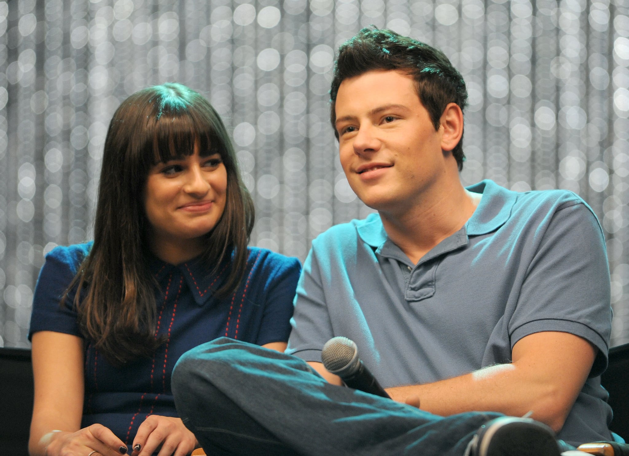 HOLLYWOOD, CA - OCTOBER 26:  Actors Lea Michele and Cory Monteith onstage during the Q & A following the 300th musical performance on