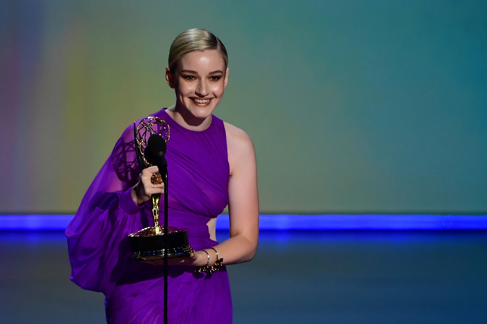 US actress Julia Garner accepts the award for Outstanding Supporting Actor In A Drama Series onstage during the 71st Emmy Awards at the Microsoft Theatre in Los Angeles on September 22, 2019. (Photo by Frederic J. BROWN / AFP)        (Photo credit should read FREDERIC J. BROWN/AFP/Getty Images)