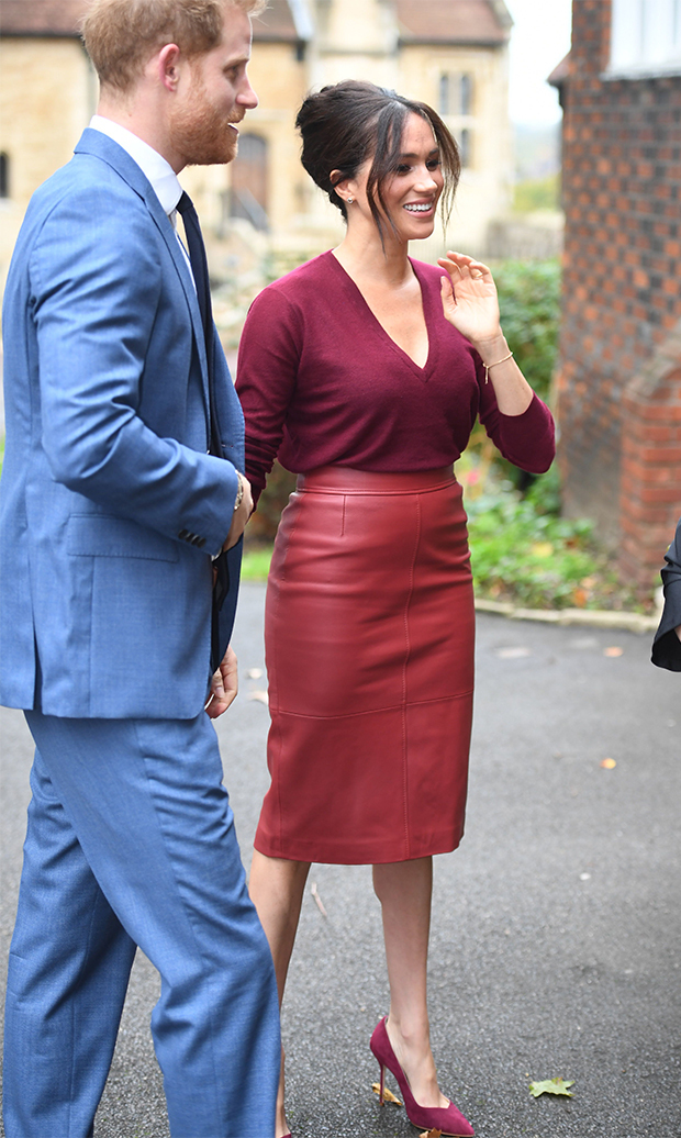 meghan markle red leather skirt