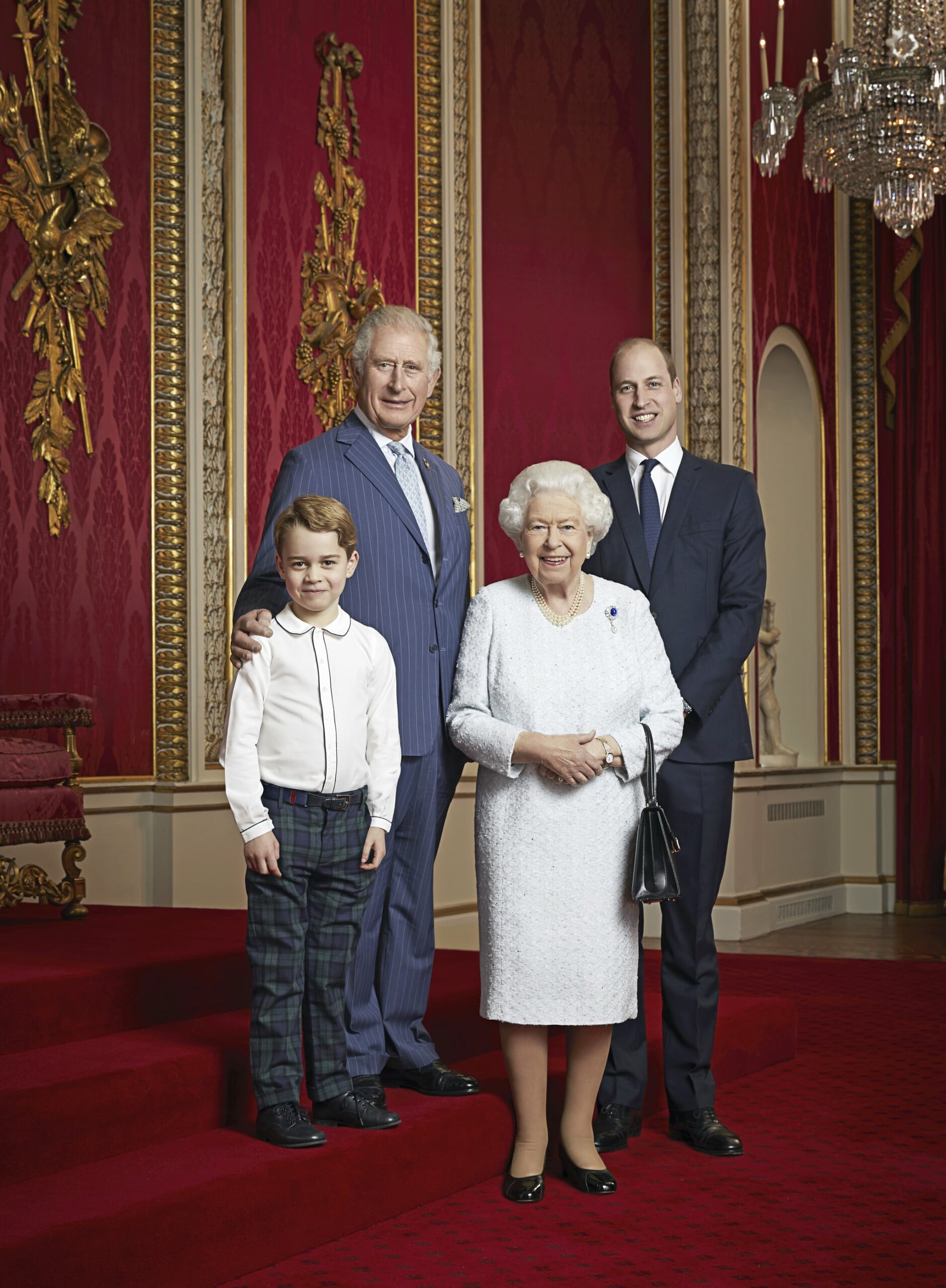 Royal Portrait. EMBARGOED UNTIL 2200 FRIDAY JANUARY 3, 2020. MANDATORY CREDIT: Ranald Mackechnie. This photograph is solely for news editorial use only; no charge should be made for the supply, release or publication of the photograph; no commercial use whatsoever of the photograph (including any use in merchandising, advertising or any other non-editorial use); not for use after 15th January 2020 without prior permission from Royal Communications. The photograph must not be digitally enhanced, manipulated or modified in any manner or form and must include all of the individuals in the photograph when published. This new portrait of Queen Elizabeth II, the Prince of Wales, the Duke of Cambridge and Prince George has been released to mark the start of a new decade. This is only the second time such a portrait has been issued. The first was released in April 2016 to celebrate Her Majesty