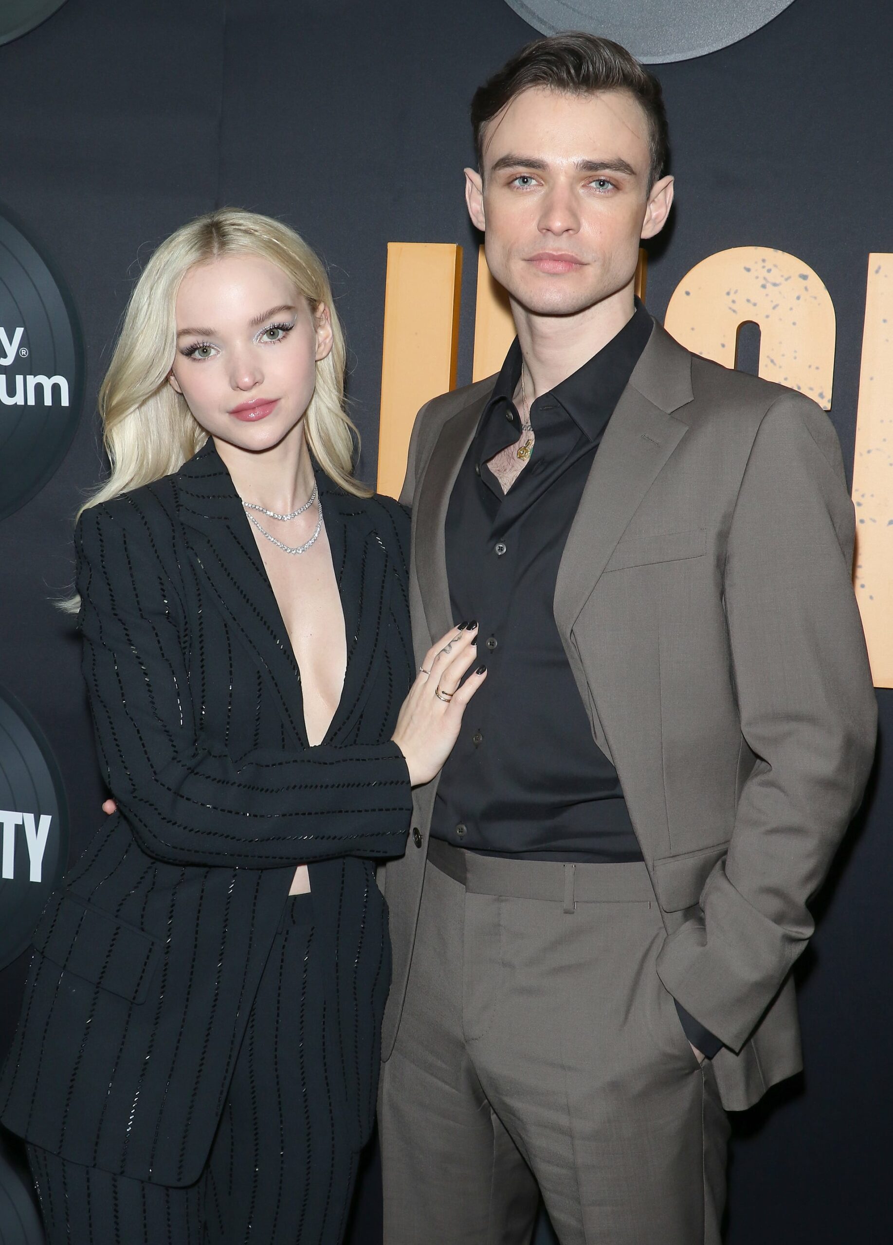 NEW YORK, NEW YORK - FEBRUARY 13: Dove Cameron and Thomas Doherty attend the Hulu